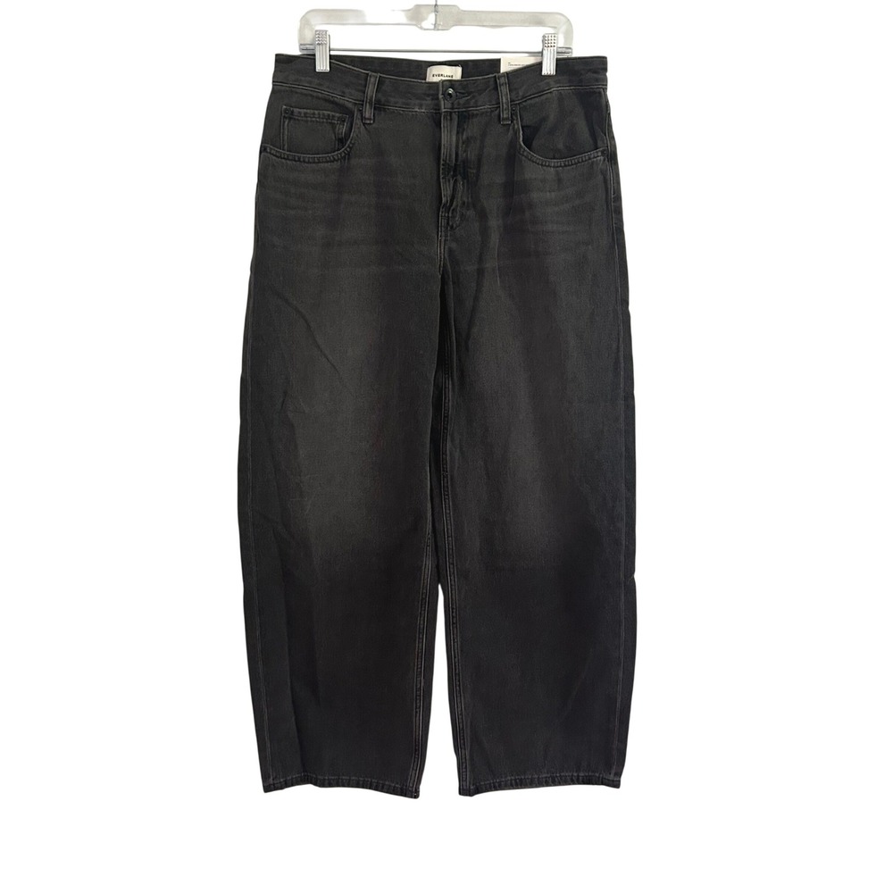 Everlane Womens Worn Black Mid-Rise Wide Curved Leg Baggy Jeans 30 New